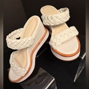 Chocolat Blu Braided Leather Wedge Sandals | EU 38 | White | Excellent